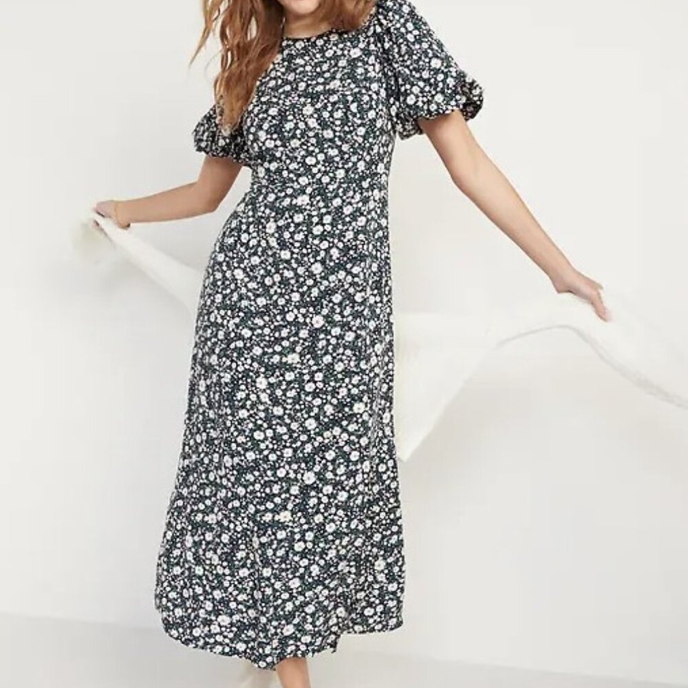 Floral Navy, Pink, and White Maxi Dress